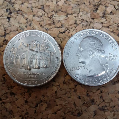 Монета 25 центов 2016 г. США "Национальный парк Харперс Ферри".
